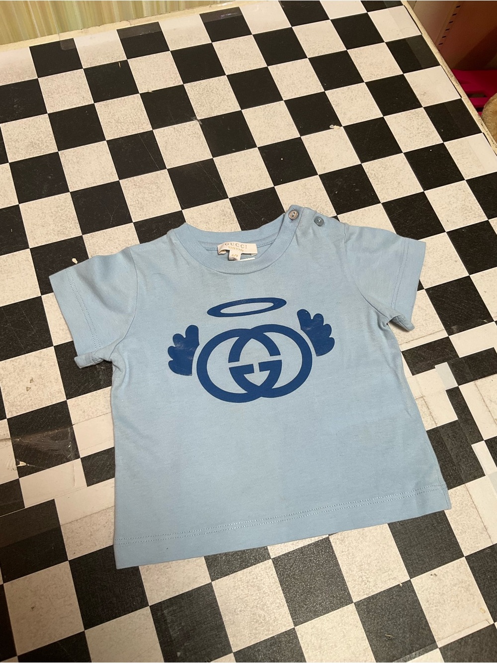 Gucci Light Blue Tee with Navy Angel Logo